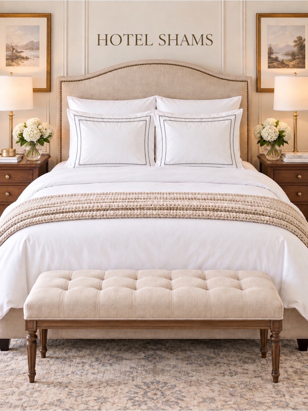 Studio 4301 Queen Pillow Sham White Silver Embroidery Luxury Hotel Bedding